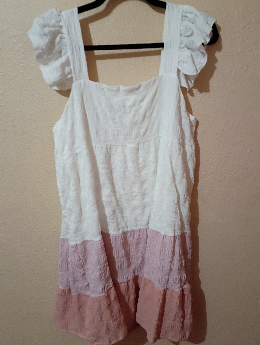 Shein Size Large White & Light Pink Ruffle Strap Tiered Dress - Picture 5 of 5